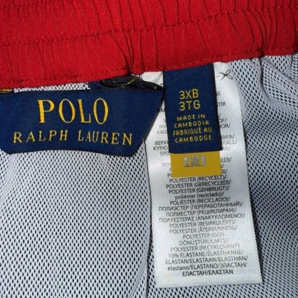 Polo Ralph Lauren Mens 3XLB Navy Blue Red Logo Pony Swim Shorts Board Shorts NWT